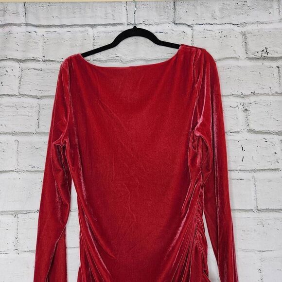 Soft Surroundings Stretch Velvet Rouched Sides Long Sleeve Red Womens Medium - Picture 9 of 13